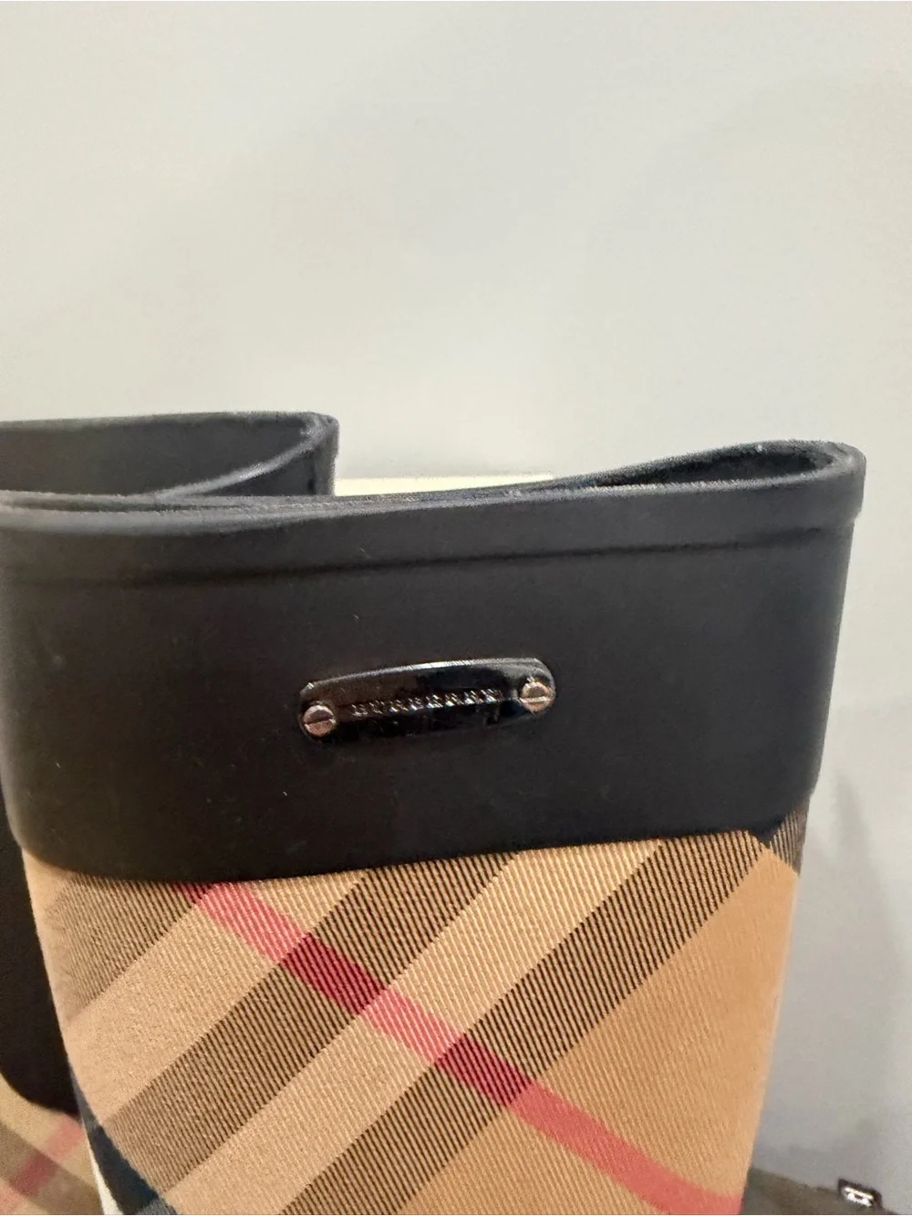 Burberry Black and Beige Nova Check Tall Rain Boots